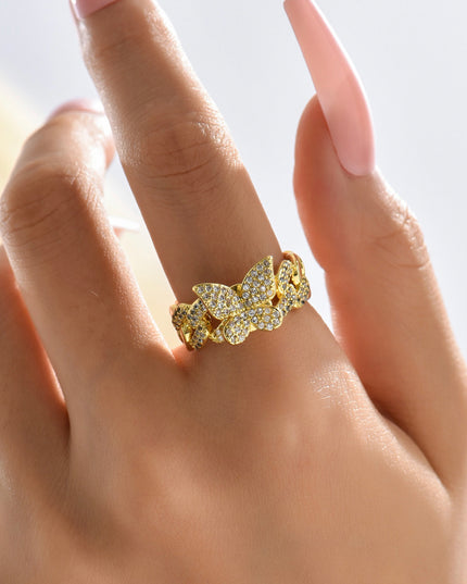 Ring butterfly open ring  / size 7 stainless steel  18kGold filled - open ring