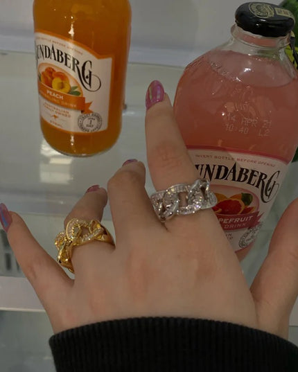 925 Chunky ring - anillo abierto / 18kGoldfilled / ajustable resistente al desgaste - ajustable 