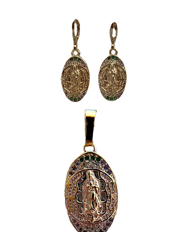 Conjunto pendientes y collar Virgen 