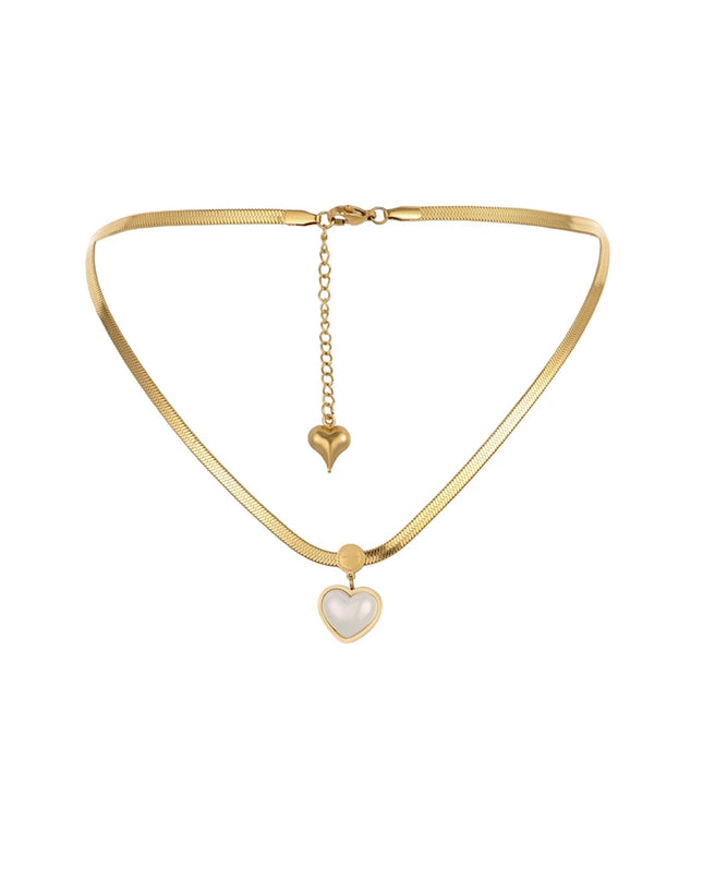 Collar de corazón de acero de titanio resistente al agua lleno de oro de 18 k. 