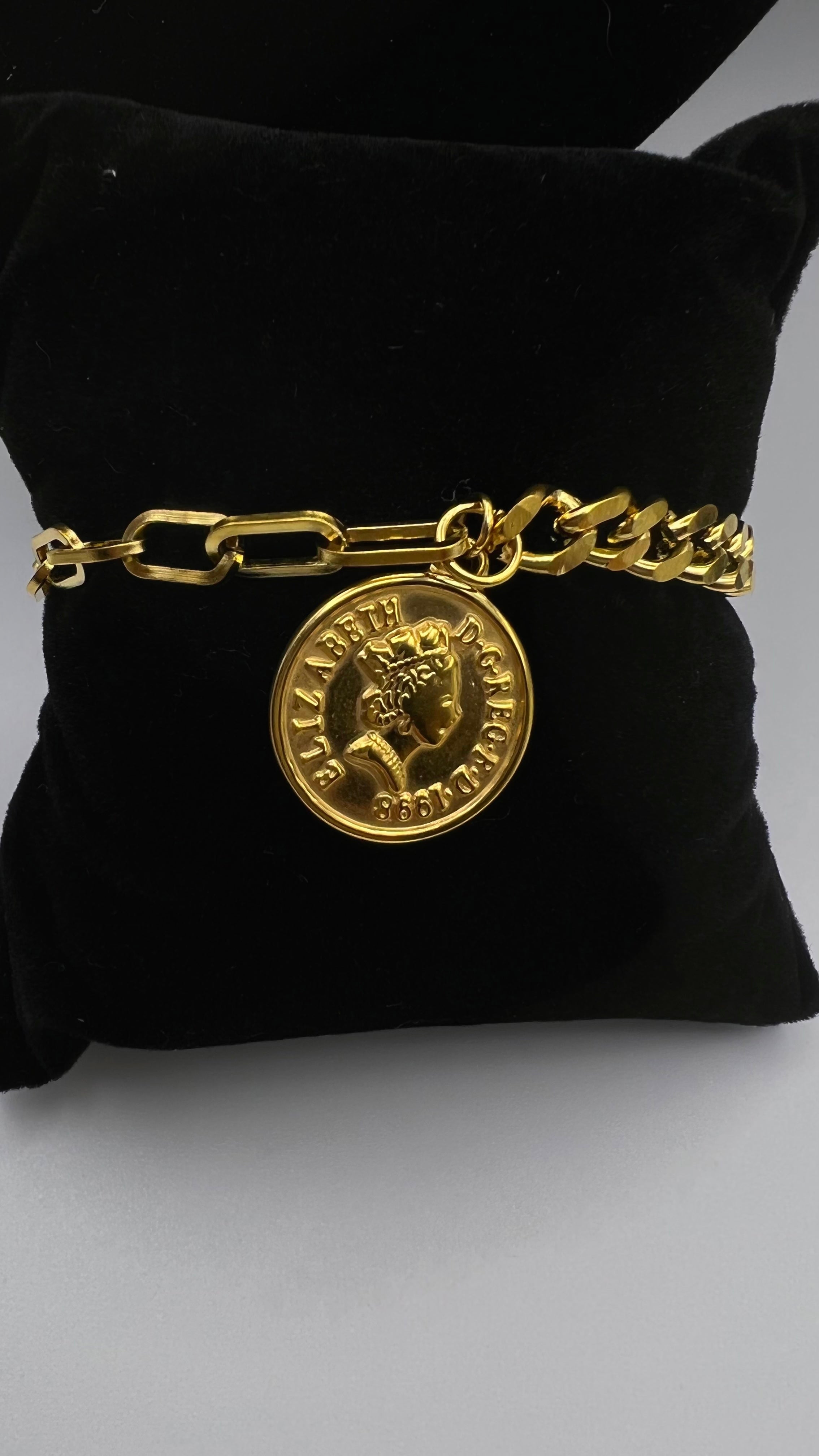 Bracelet Vintage Coin 18k Gold Filled - STAINLESS STEEL - NON TARNISH