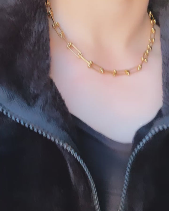 Collar grueso de eslabones graduados Relleno de oro de 18 k a prueba de agua (no 