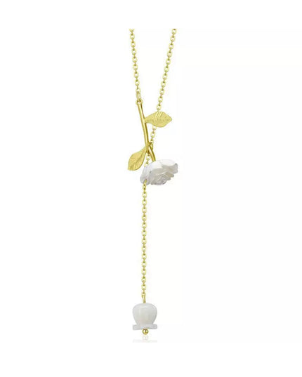 Stainless steel necklace style vintage - pearl rose desing