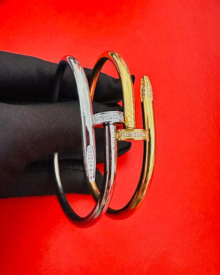 Brazalete de clavos- Pulsera de clavos -Gold Filled de 18k- ajustable con- acero inoxidable - PLATA Y ORO 