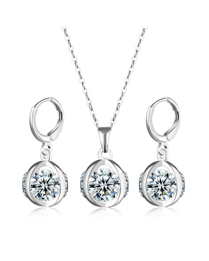 Conjunto de joyería de círculo grande de plata con circonita cúbica 