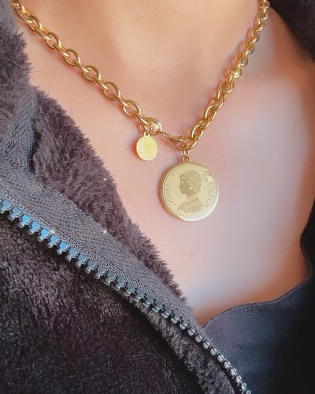 Collar Moneda Vintage -Relleno de Oro de 24k-resistente al agua 