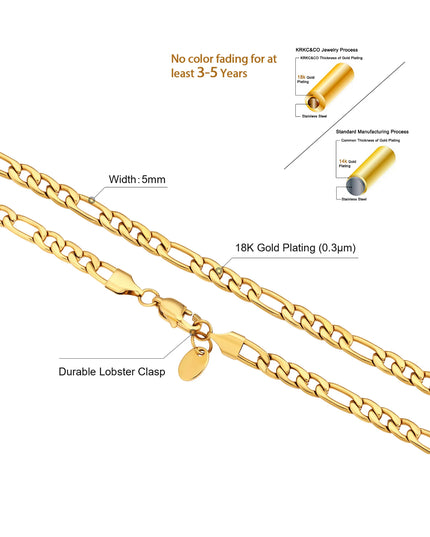 Cadena Figaro de 18 pulgadas (45 cm) de acero inoxidable con relleno de oro de 18 quilates 