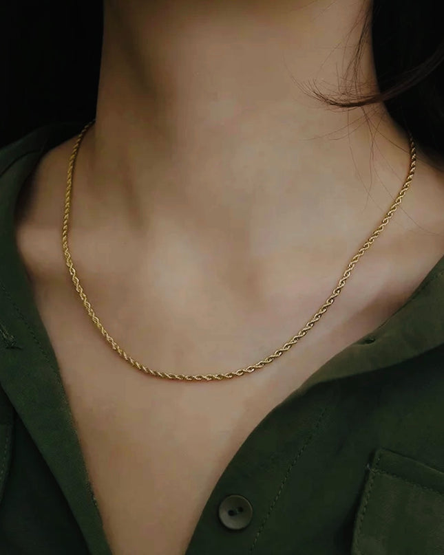 Cadena de cuerda Relleno de oro de 24 k a prueba de agua - 3 mm - 18 pulgadas y 20 pulgadas - sin deslustre 