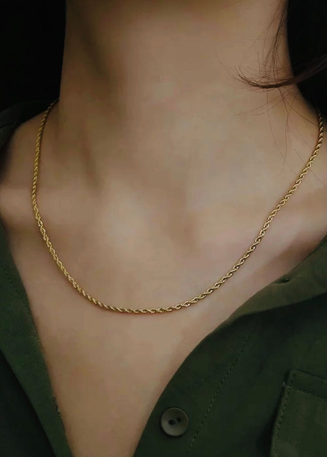 Cadena de cuerda Relleno de oro de 24 k a prueba de agua - 3 mm - 18 pulgadas y 20 pulgadas - sin deslustre 