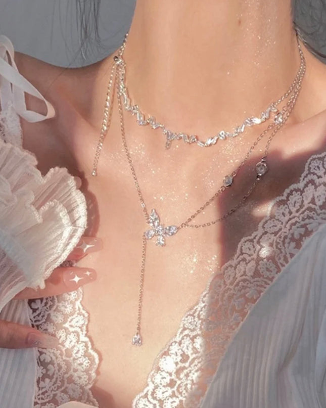 Cadena doble mariposa Acero inoxidable chapado en oro de 18k resistente al agua 