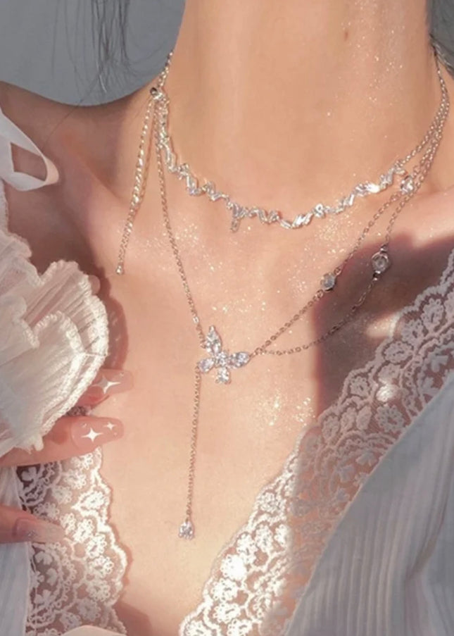 Cadena doble mariposa Acero inoxidable chapado en oro de 18k resistente al agua 