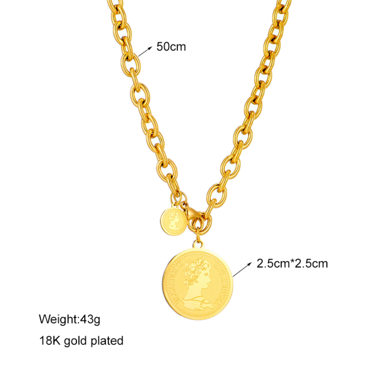 Vintage Coin Necklace -24k Gold Filled-waterproof