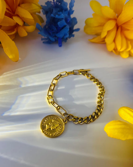 Pulsera Vintage Coin 18k Gold Filled - ACERO INOXIDABLE - SIN DESGASTE 