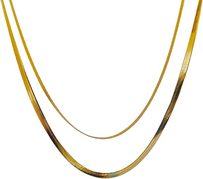 Doble Chain Herringbone 18k Gold Filled (non-tarnish) Stainless Steel Waterproof Gold.