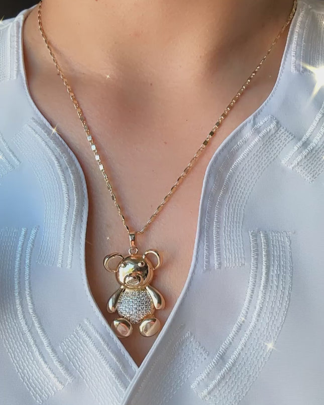 Juego de collar y aretes de oso de oro de 18 k con circonitas cúbicas/juego de joyas. 