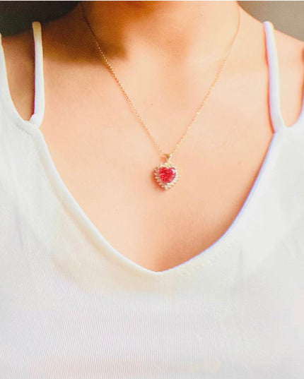 Collar de corazón relleno de oro de 14 quilates | Encanto y cadena 