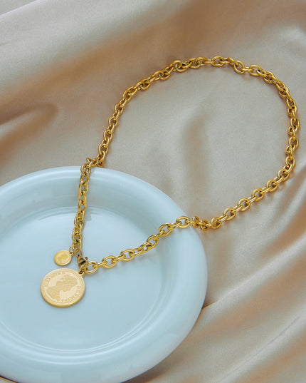 Vintage Coin Necklace -24k Gold Filled-waterproof