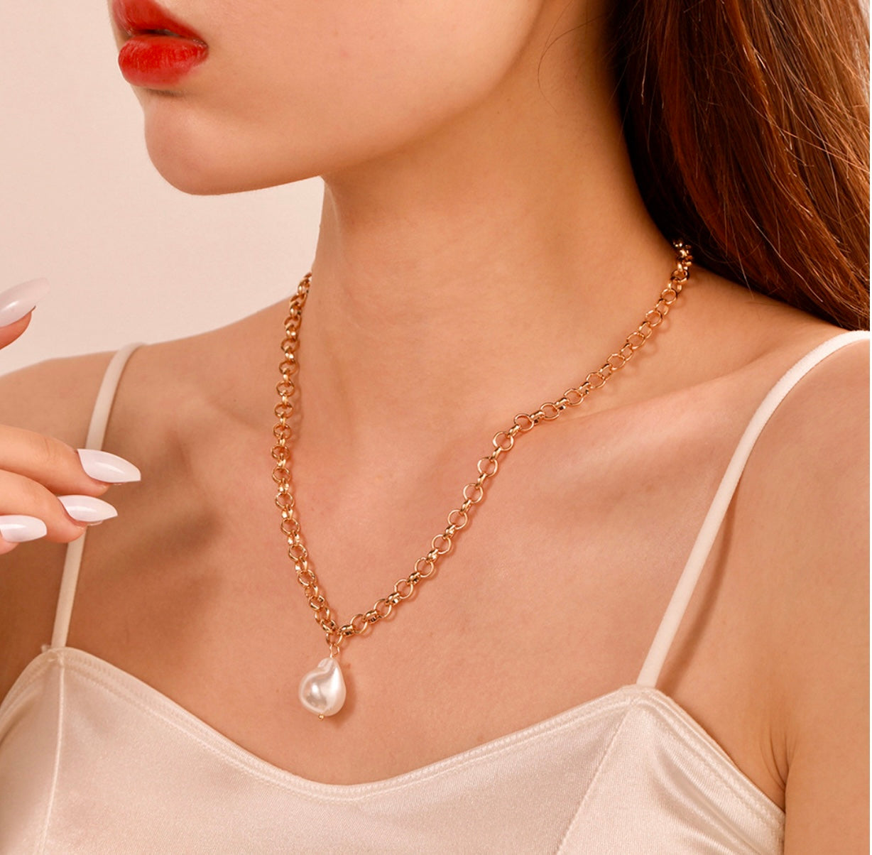 Collar de perlas chapadas en oro de 18k/ acero inoxidable/ perla 