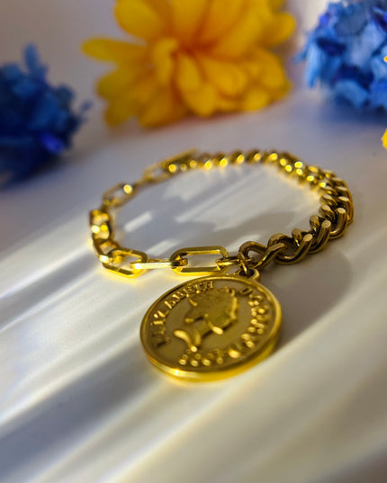 Pulsera Vintage Coin 18k Gold Filled - ACERO INOXIDABLE - SIN DESGASTE 