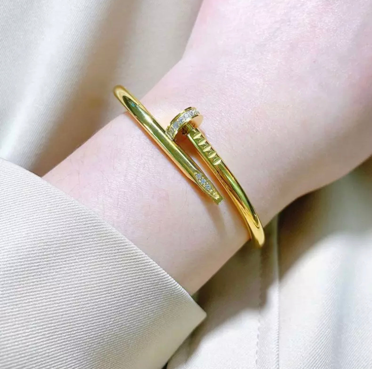 Nail bangle- Nail bracelet -18k Gold Filled- adjustable with- stainless steel - SILVER AND GOLD