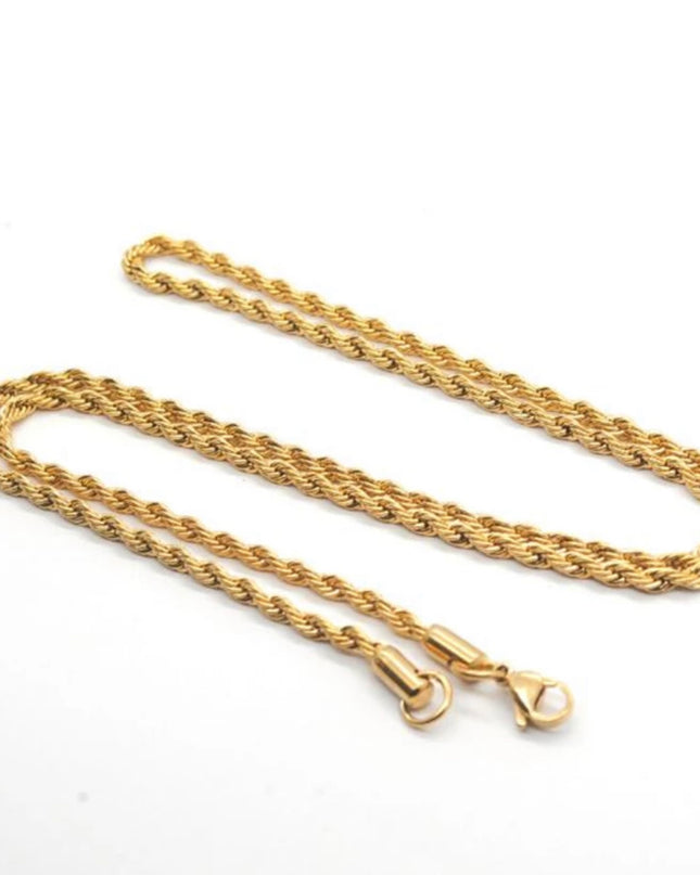 Cadena de cuerda Relleno de oro de 24 k a prueba de agua - 3 mm - 18 pulgadas y 20 pulgadas - sin deslustre 