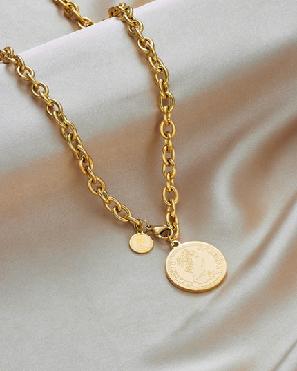 Vintage Coin Necklace -24k Gold Filled-waterproof