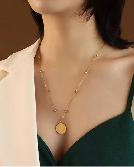 Vintage Necklace Pearl Titanium Steel 18k Gold Filled/ Triple Chain- non tarnish