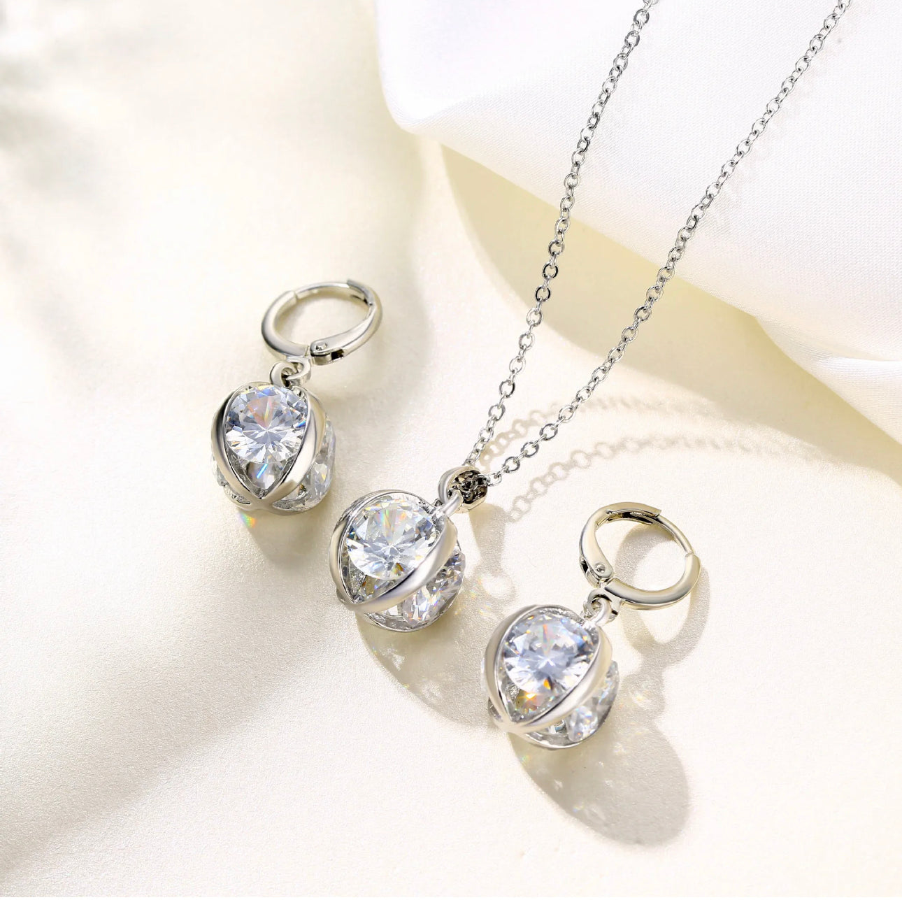 Set sliver big circle jewelry cubic zirconia