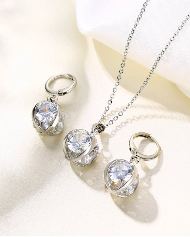 Conjunto de joyería de círculo grande de plata con circonita cúbica 