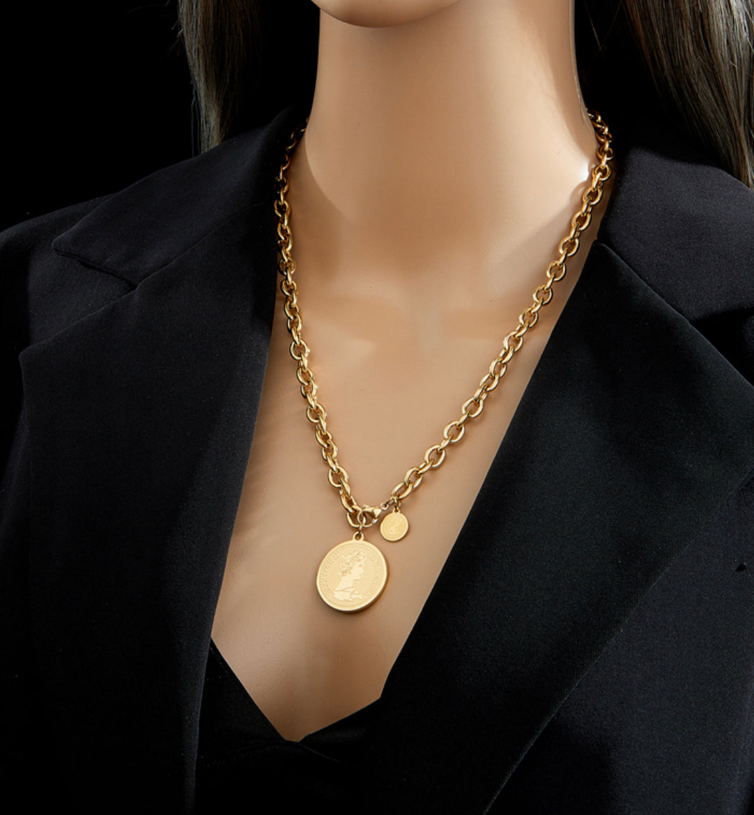 Vintage Coin Necklace -24k Gold Filled-waterproof