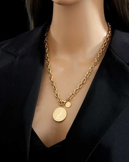 Vintage Coin Necklace -24k Gold Filled-waterproof