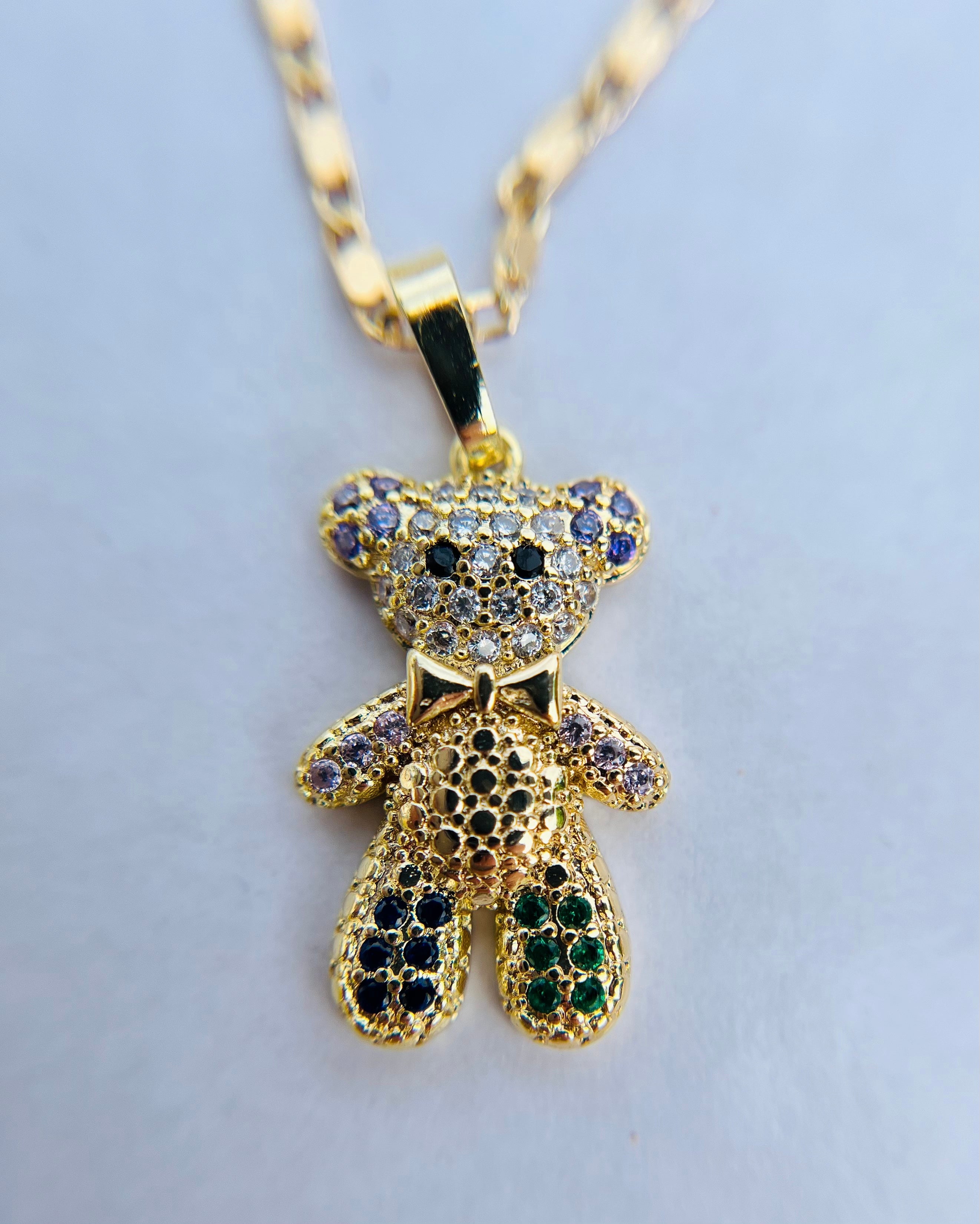 Bear Necklace and earring set Colorful and 18K Gold Filled Cubic Zircon