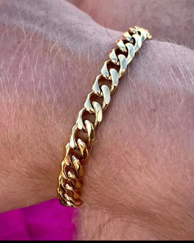 Pulsera Chunky Cubana Color Oro 5mm ancho Acero Inoxidable 