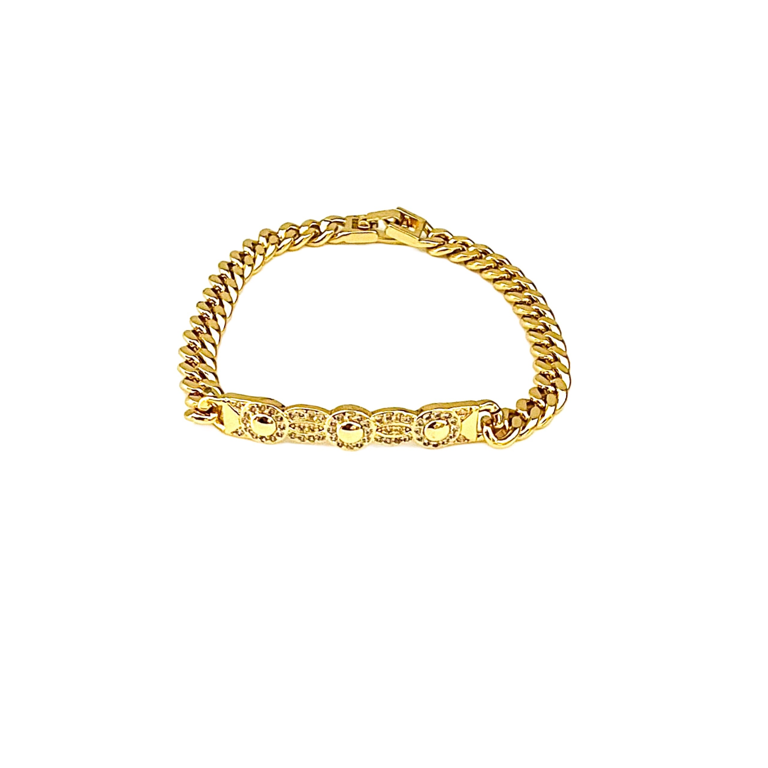 Bracelet chunky  18k Gold Filled 10 cubic zircon Gold Color 5mm width