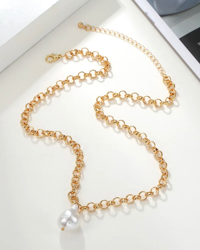 Collar de perlas chapadas en oro de 18k/ acero inoxidable/ perla 