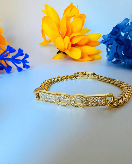 Pulsera chunky 18k Gold Filled 10 circonitas cúbicas Color Oro 5mm ancho 