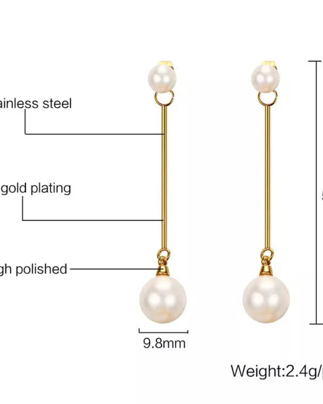 Aretes Perla Perla rellena de oro de 18k/ Acero inoxidable/ Perla doble grande/ Stud/ Baño de oro 
