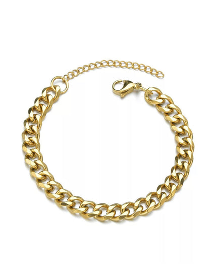 Pulsera Chunky Cubana Color Oro 5mm ancho Acero Inoxidable 