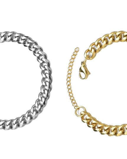 Pulsera Chunky Cubana Color Oro 5mm ancho Acero Inoxidable 