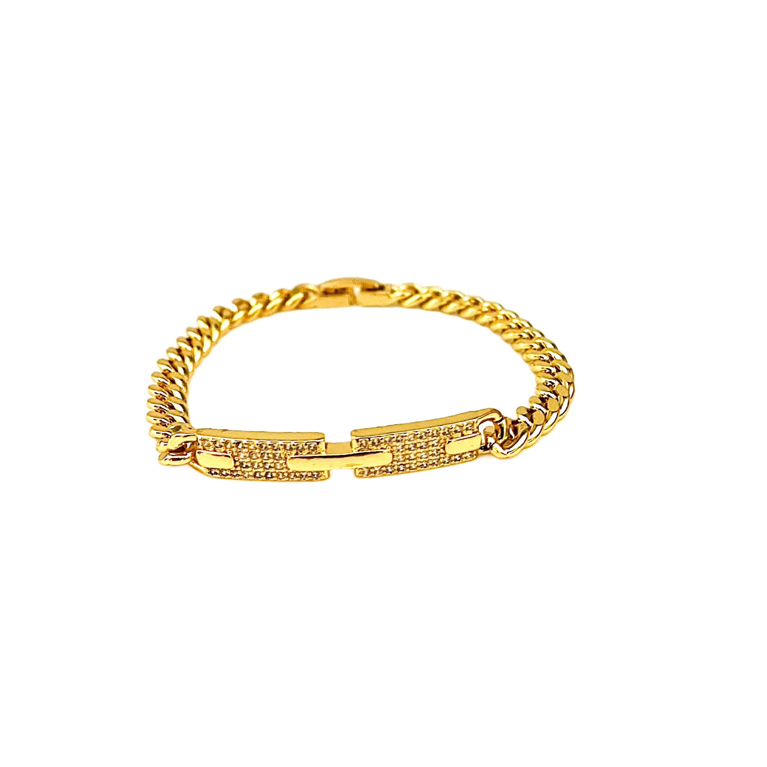 Pulsera chunky 18k Gold Filled 10 circonitas cúbicas Color Oro 5mm ancho 