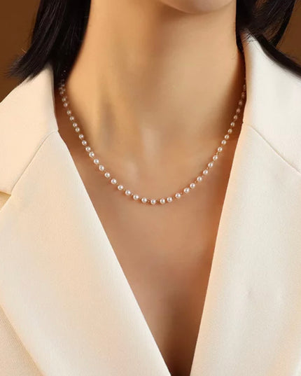 Vintage Necklace Pearl Titanium Steel 18k Gold Filled/ Triple Chain- non tarnish