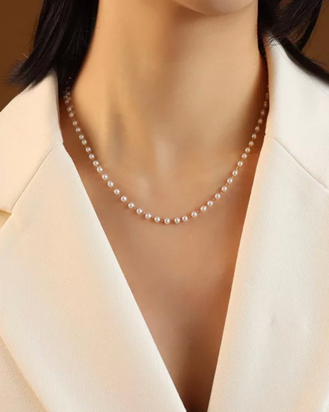 Collar vintage Perla Titanio Acero 18k Gold Filled / Cadena triple - no empañar 