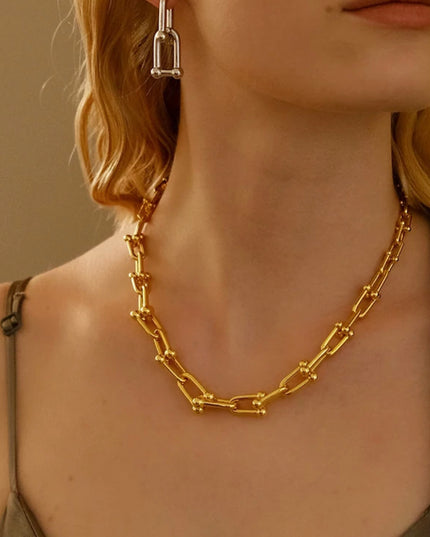 Collar grueso de eslabones graduados Relleno de oro de 18 k a prueba de agua (no 