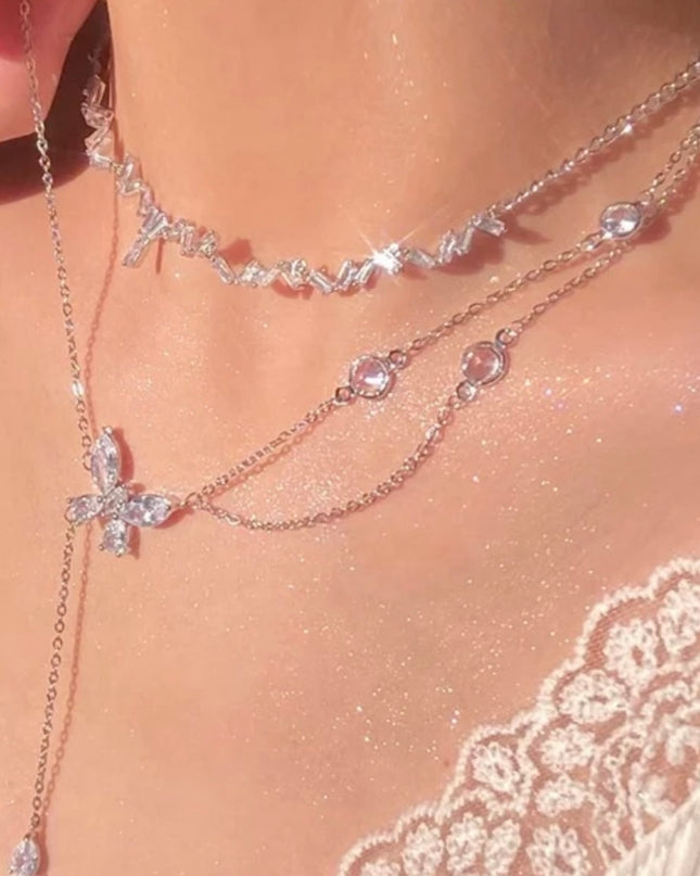 Cadena doble mariposa Acero inoxidable chapado en oro de 18k resistente al agua 