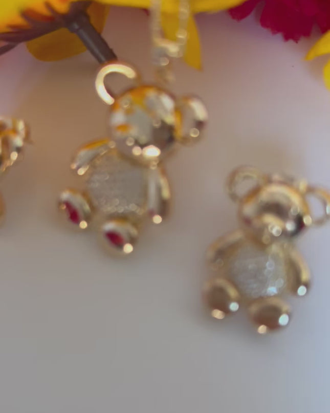 Juego de collar y aretes de oso de oro de 18 k con circonitas cúbicas/juego de joyas. 