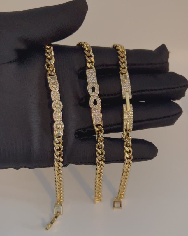 Pulsera chunky 18k Gold Filled 10 circonitas cúbicas Color Oro 5mm ancho 